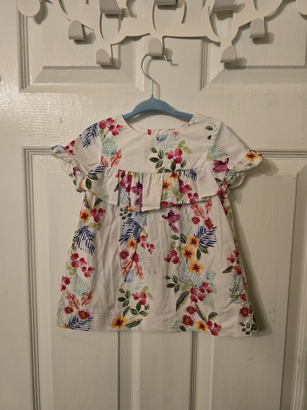 Zara White Floral Dress with Pink, Orange and Blue Accents